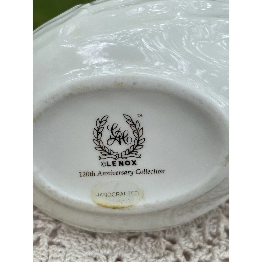 RARE Vtg Lenox 120th Anniversary Swan Trinket Dish 24K Gold trim USA Porcelain